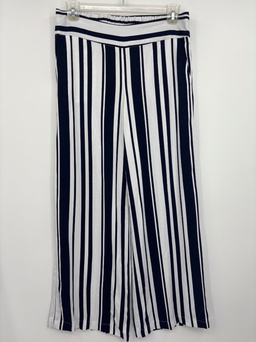 Cynthia Rowley Striped Pull On Wide Leg Pant Pockets Navy White Size 10 NEW
